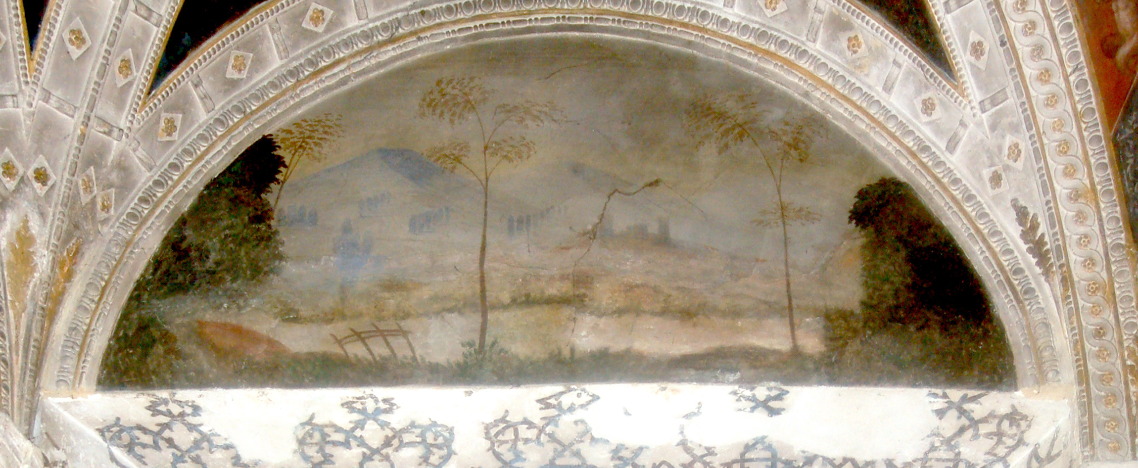 paesaggio fluviale (decorazione pittorica) di Leonbruno Lorenzo (e aiuti) (sec. XVI)