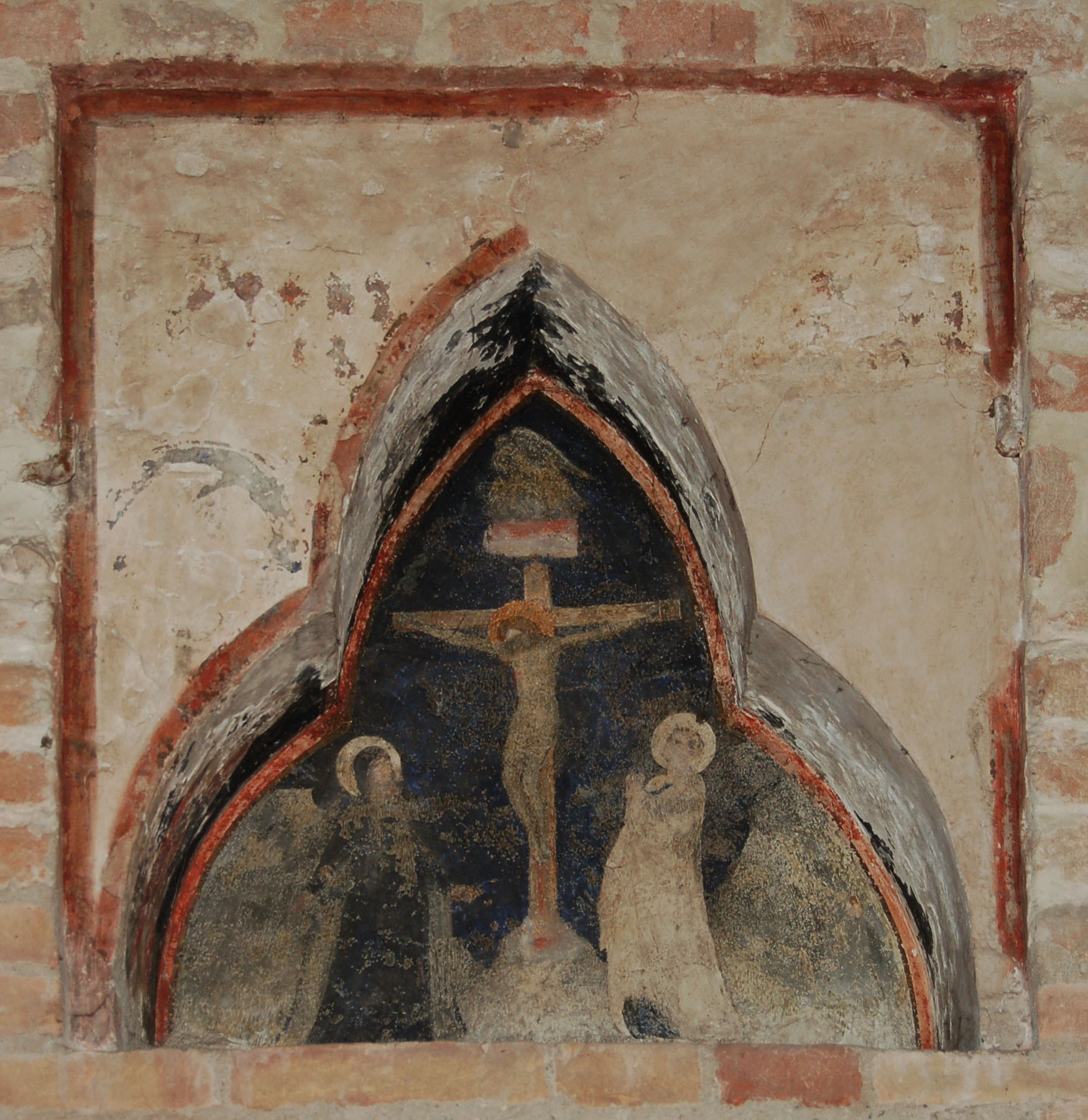 Crocifissione (tabernacolo murale, complesso decorativo) - ambito Italia settentrionale (ultimo quarto sec. XIV)