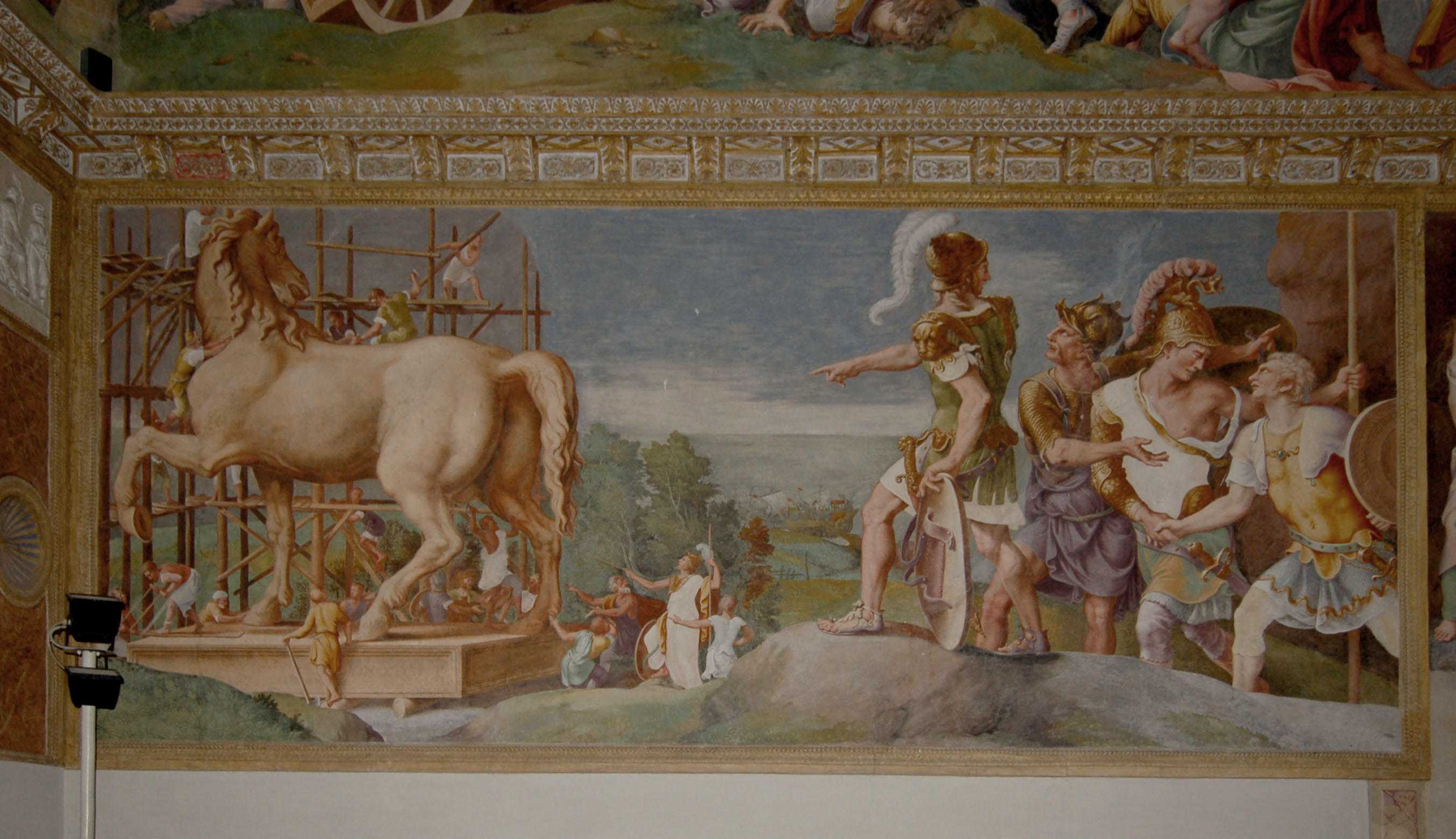 Cavallo di Troia (dipinto murale) di Giulio Romano, Rinaldo Mantovano (attribuito) (secondo quarto sec. XVI)