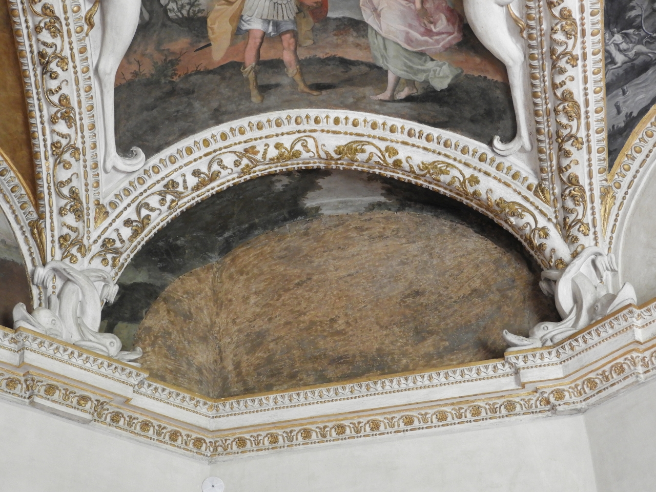 Cinghiale in corsa (dipinto murale, frammento) di Viani, Antonio Maria (cerchia) (primo quarto sec. XVII)