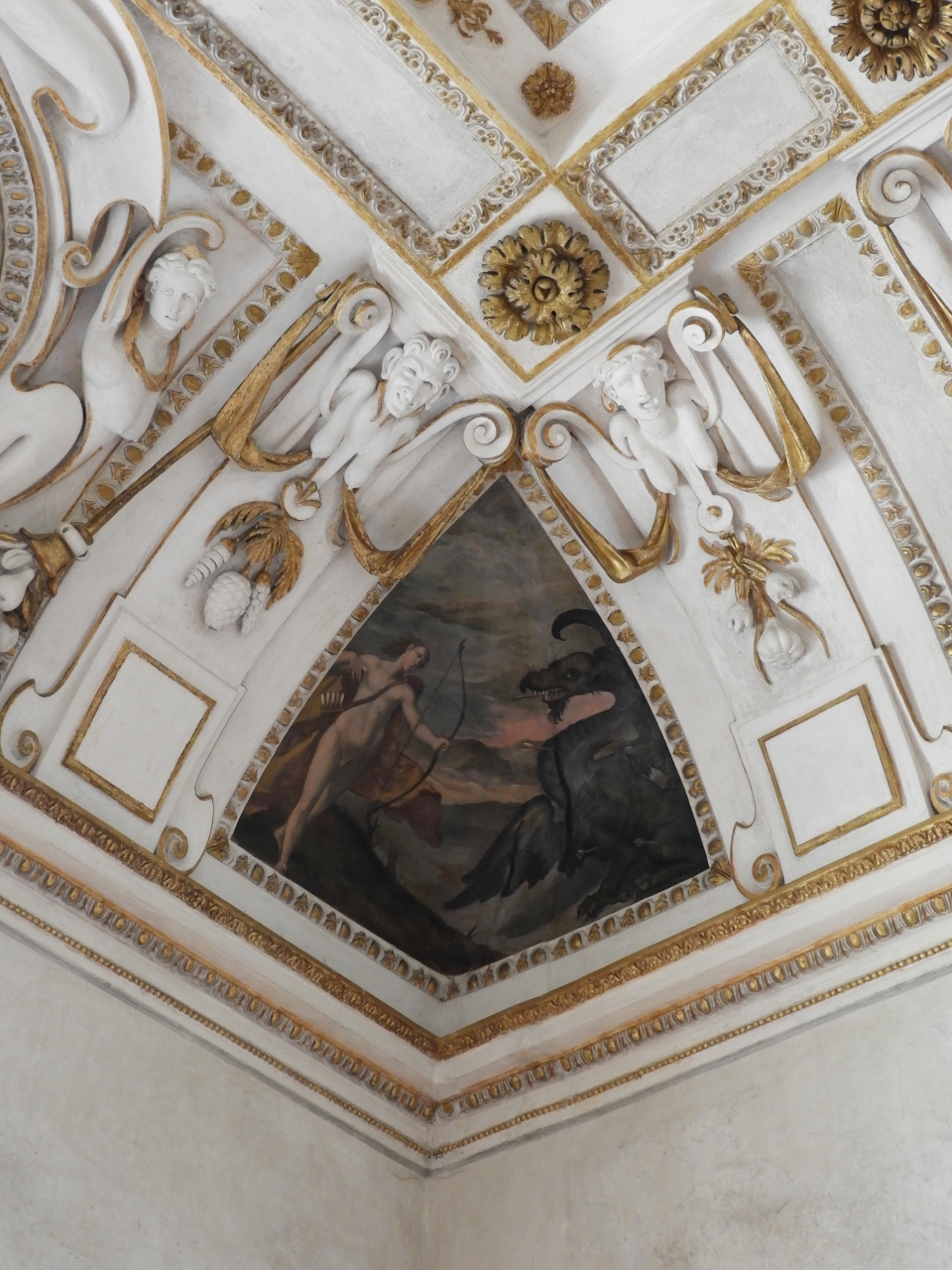 Apollo uccide Pitone (dipinto murale) di Viani, Antonio Maria (cerchia) (primo quarto sec. XVII)