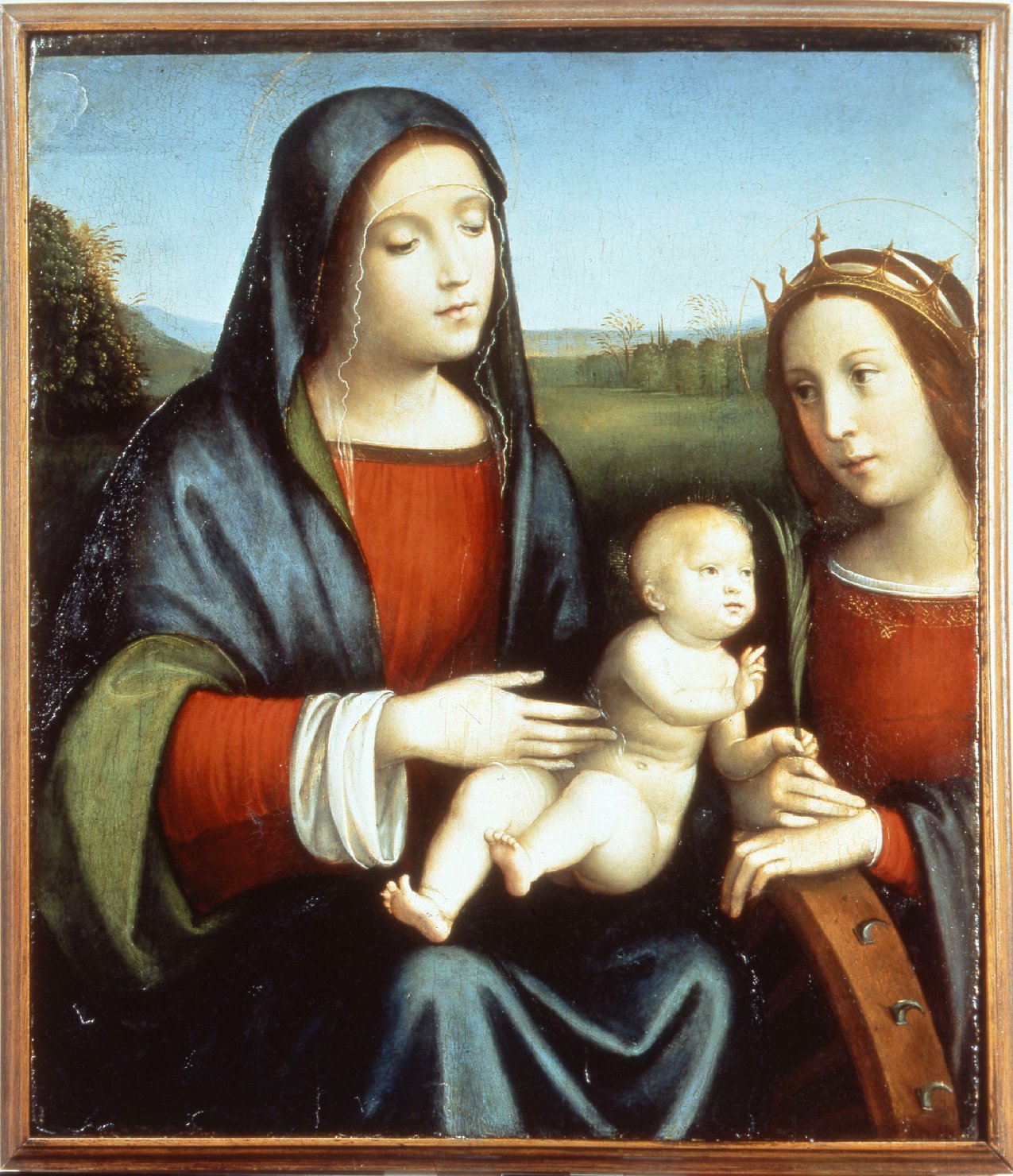 Madonna con Bambino e Santa Caterina d'Alessandria (dipinto) di Raibolini Francesco detto Francia (attribuito) (secc. XV/ XVI)