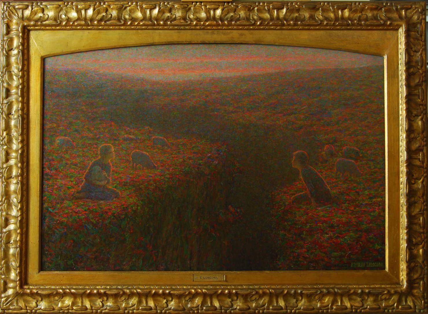 Egloga, Paesaggio pastorale (dipinto) di Longoni Emilio (attribuito) (primo quarto sec. XX)