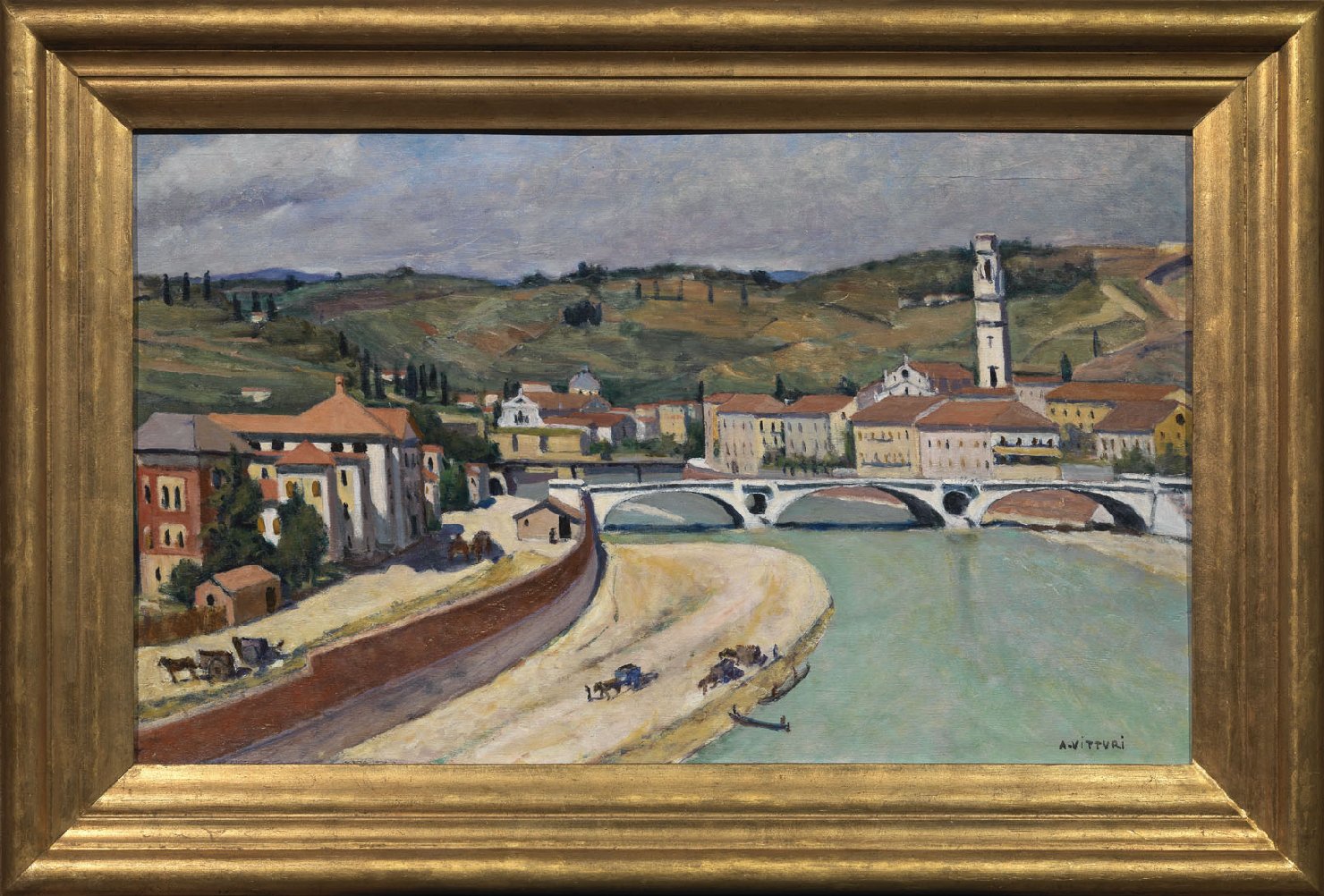 Lavori d'Adige, Veduta di città (dipinto) di Vitturi Albano (sec. XX)