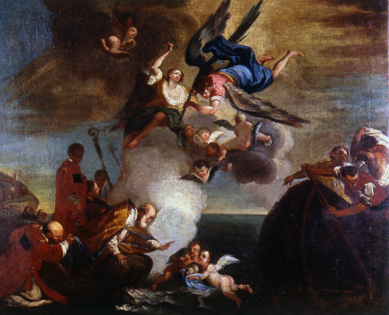 Il ritrovamento della testa di san Torpè, Testa di San Torpè raccolta dagli angeli (dipinto) di Cignaroli Giambettino (sec. XVIII)