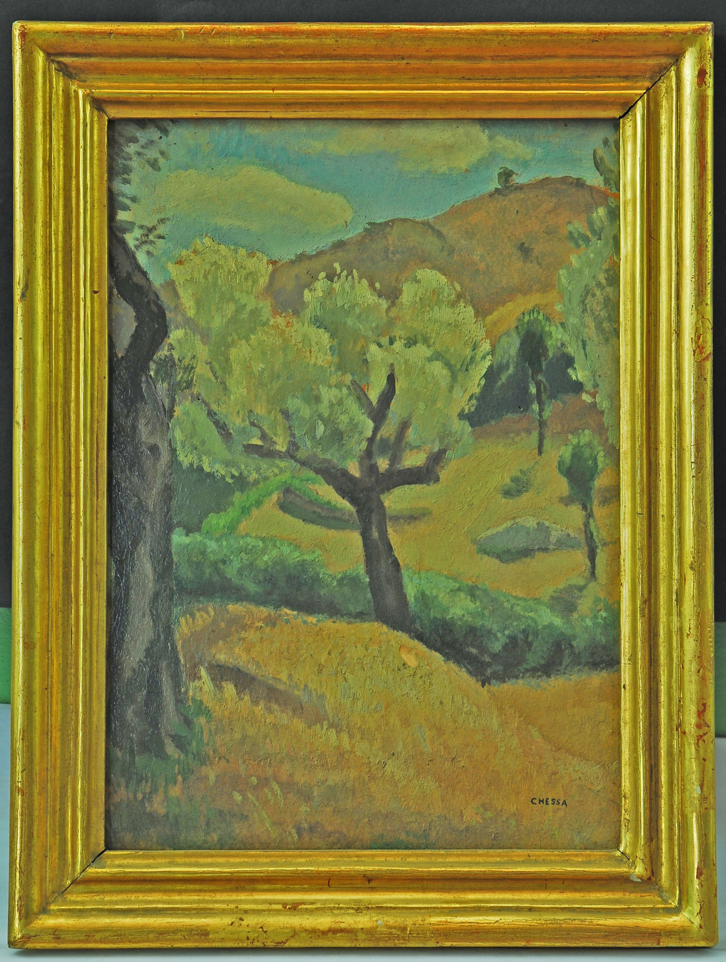 L'ulivo, paesaggio rurale (dipinto) di Chessa Luigi (primo quarto sec. XX)