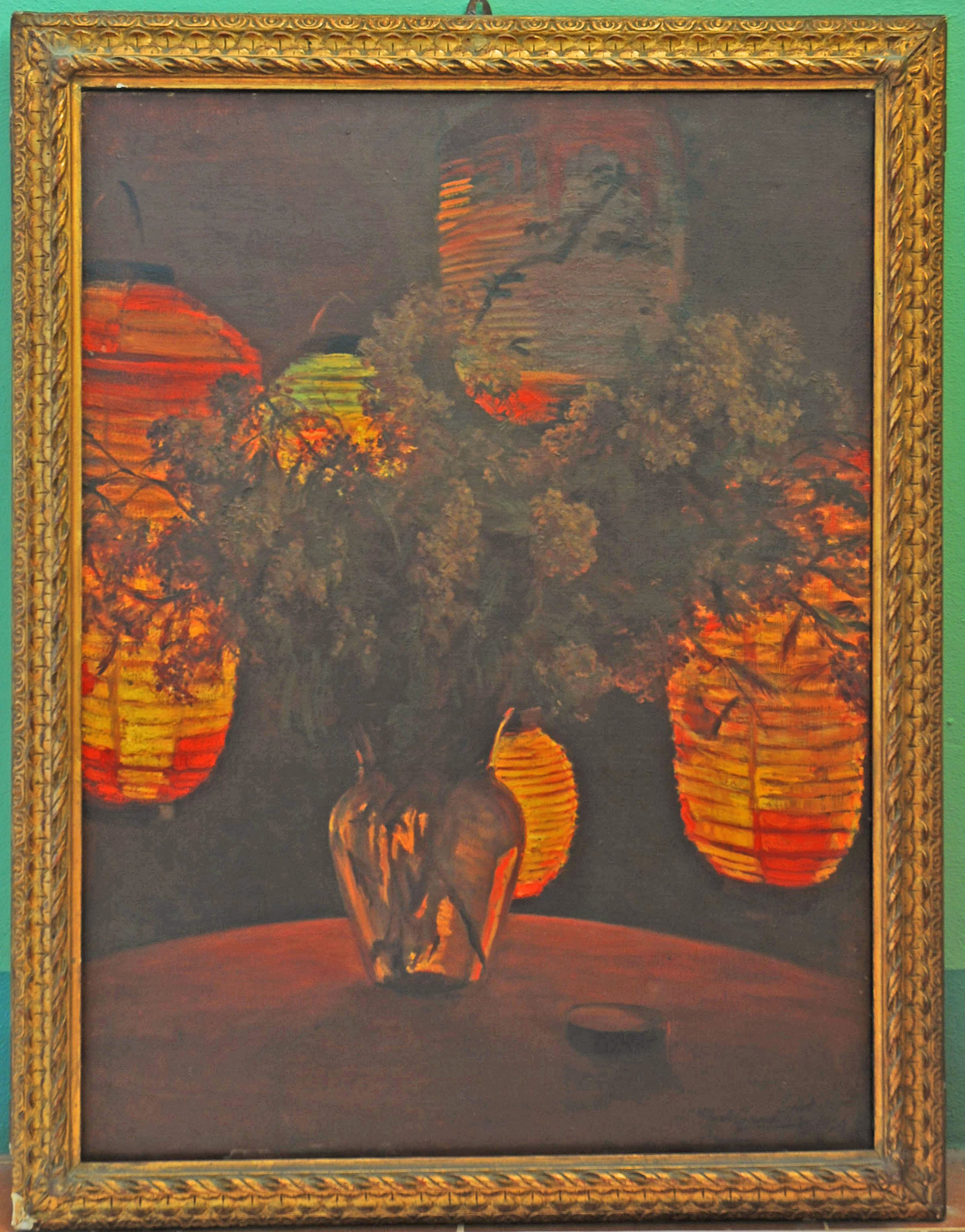Lanterne giapponesi, interno con lanterne (dipinto) di Gambetta Mario (sec. XX)