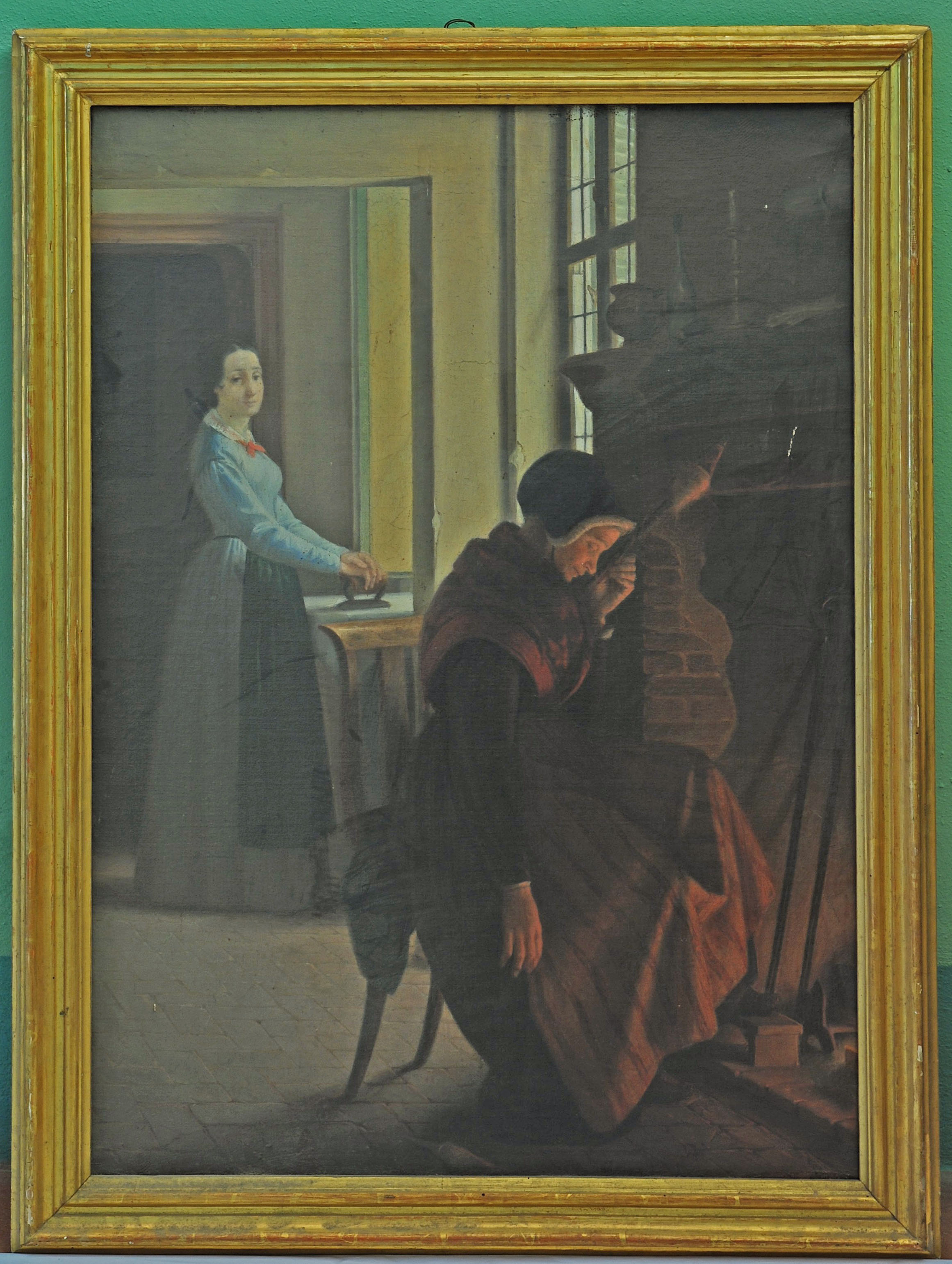 Interno con due figure femminili (dipinto) - ambito italiano (?) (primo quarto sec. XX)