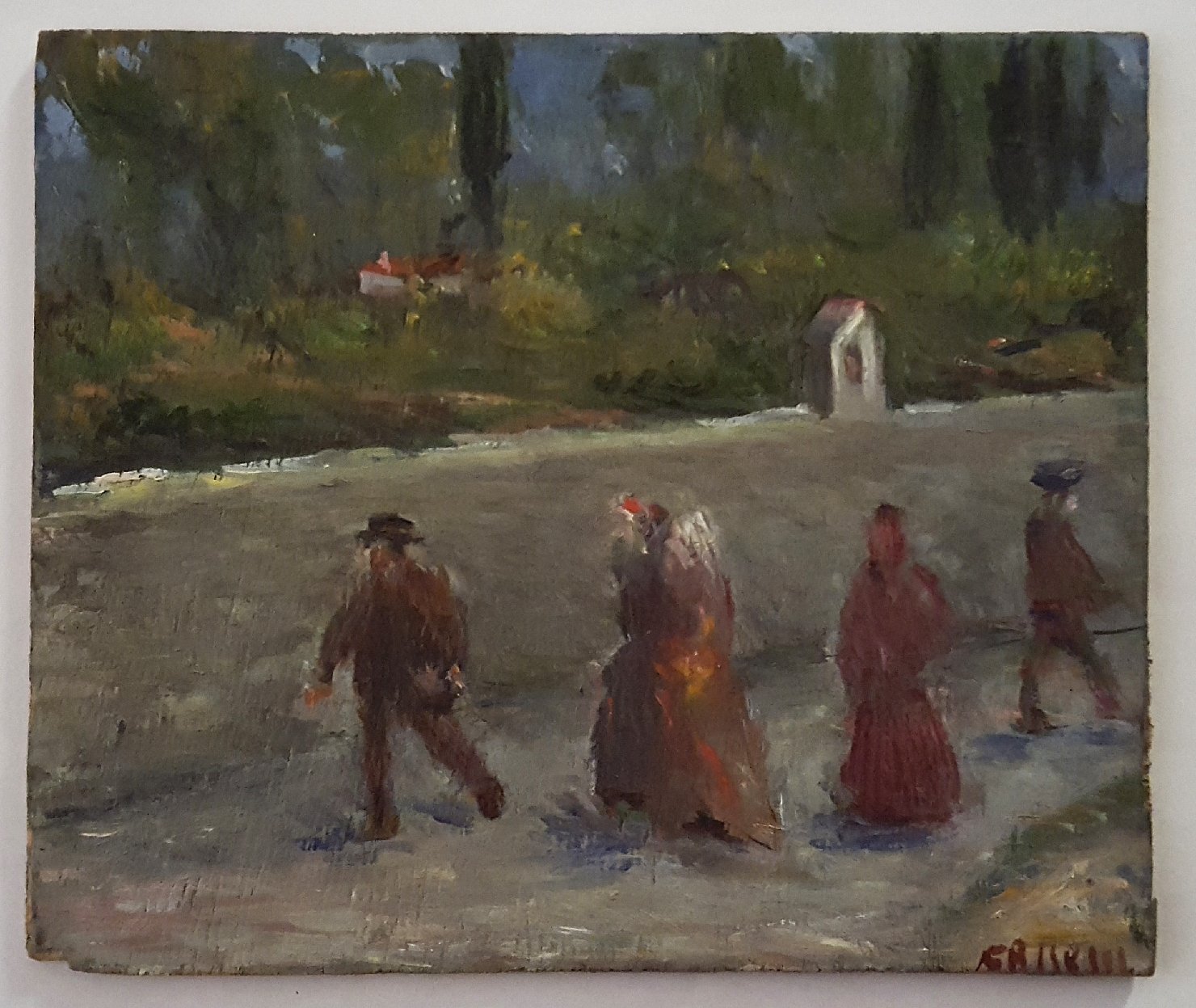 Strada con persone (dipinto, opera isolata) di Griselli Italo Orlando (sec. XX)