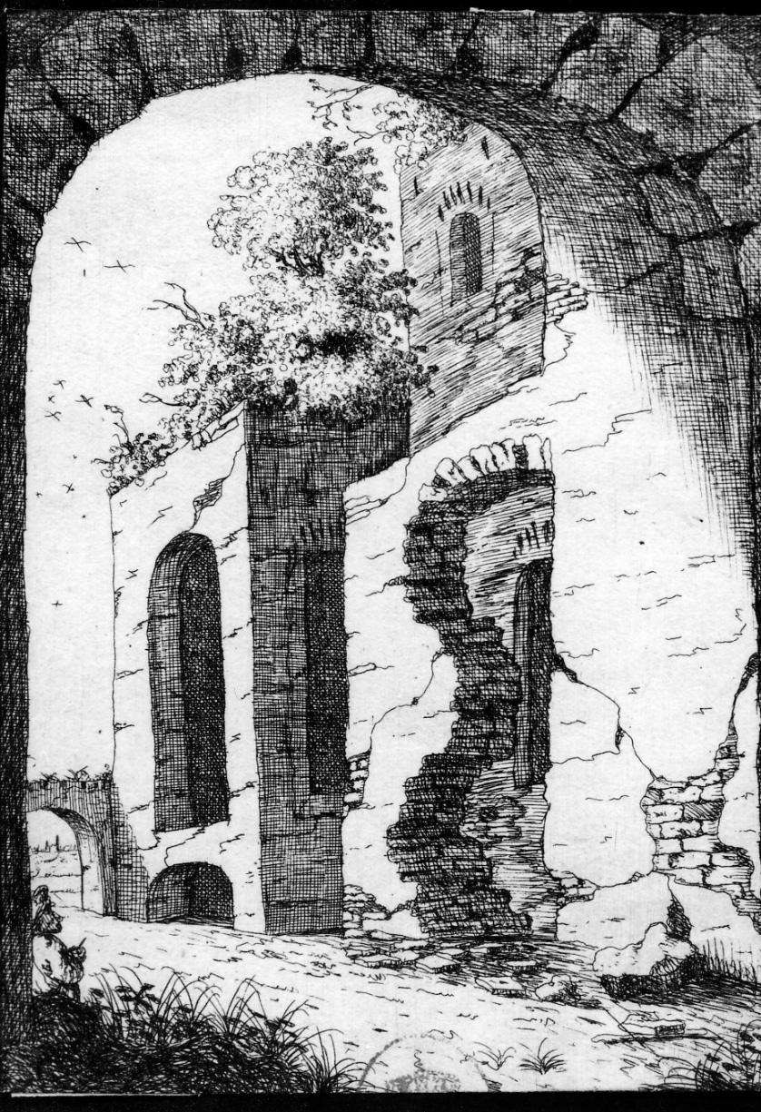 paesaggio con rovine (stampa) di Schaese (sec. XVII)