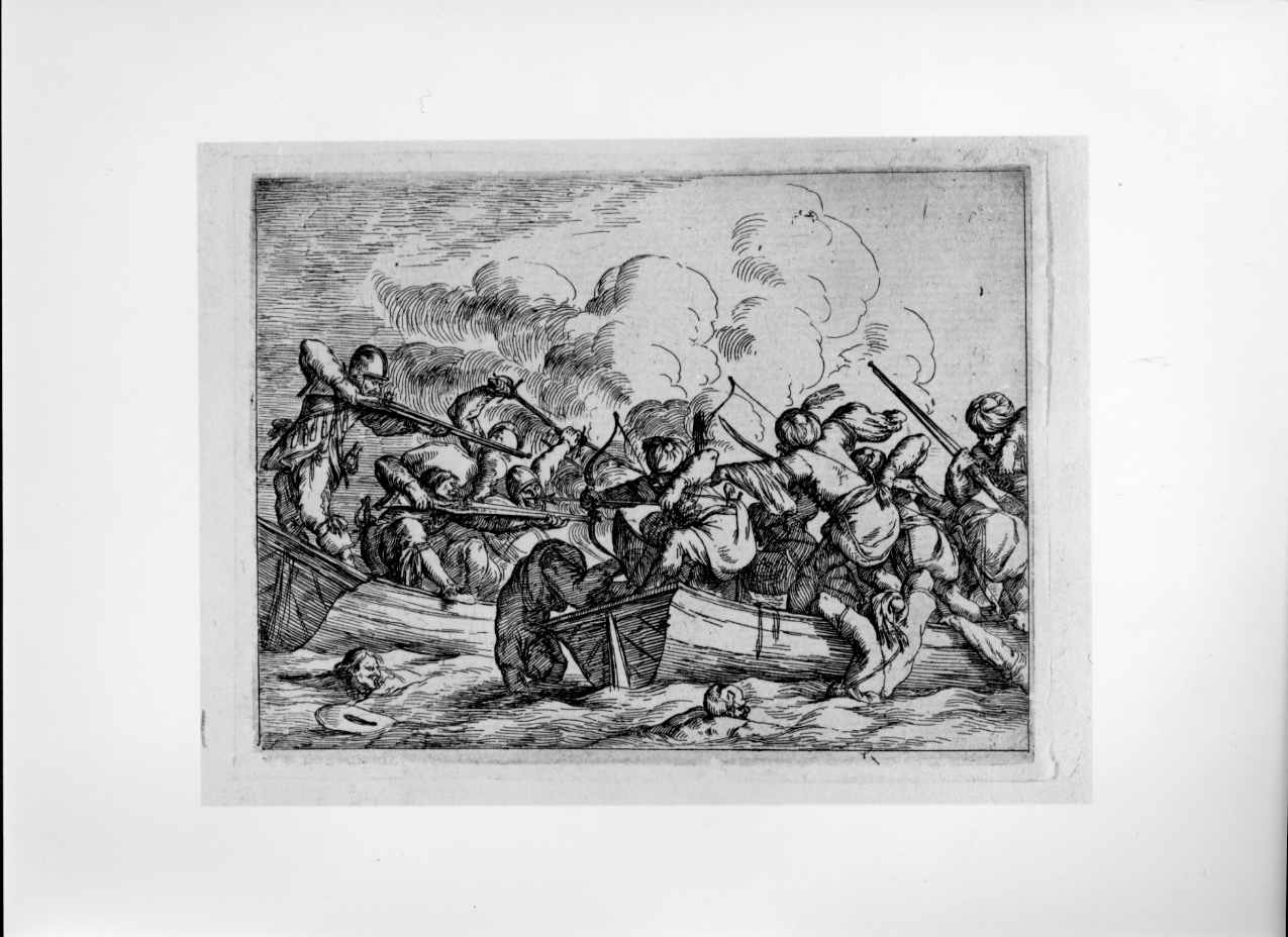 Battaglia navale, battaglia navale (stampa) di Baur Johann Wilhelm (secondo quarto sec. XVII)