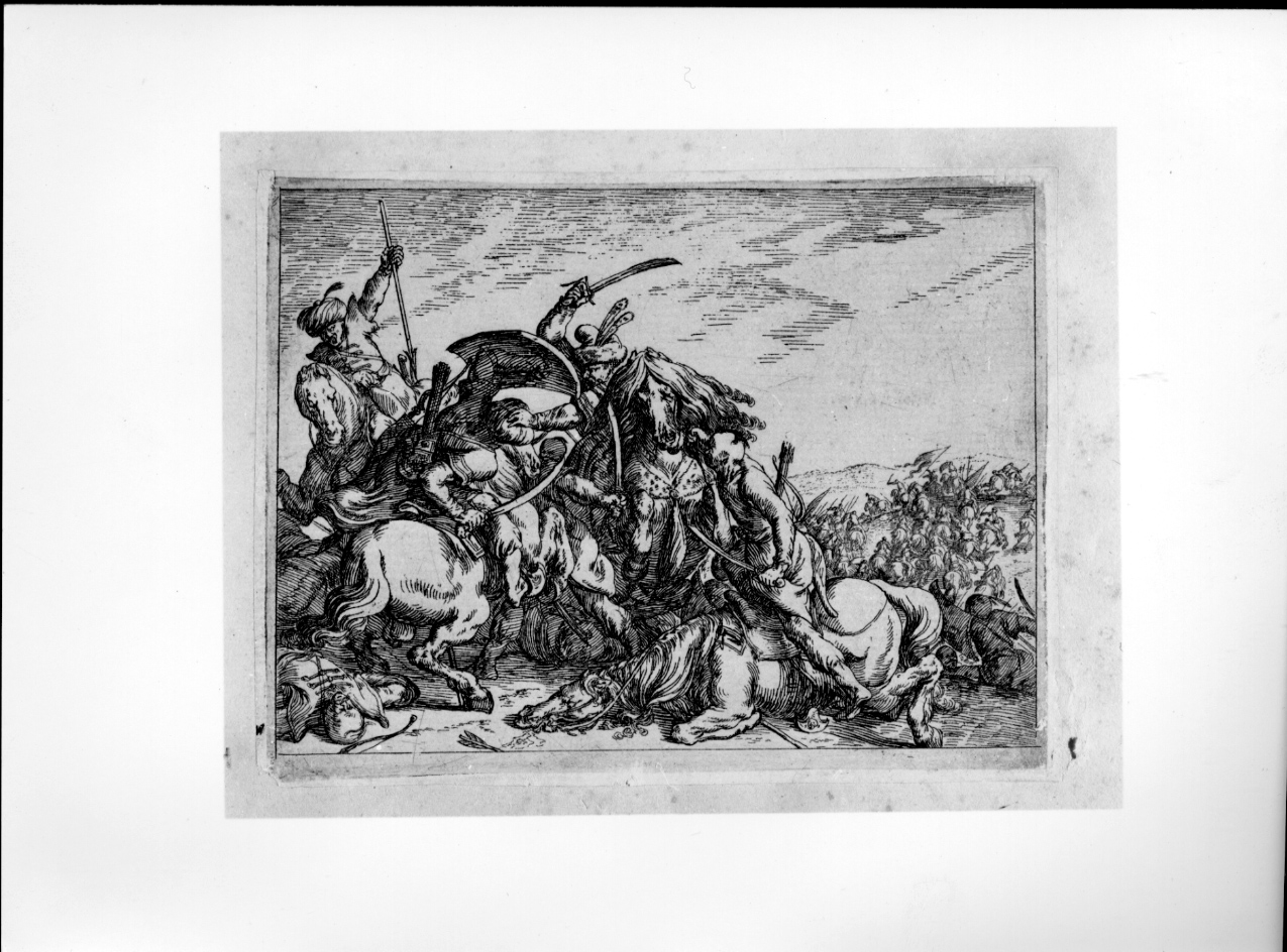 Combattimento a cavallo, battaglia (stampa) di Baur Johann Wilhelm (secondo quarto sec. XVII)