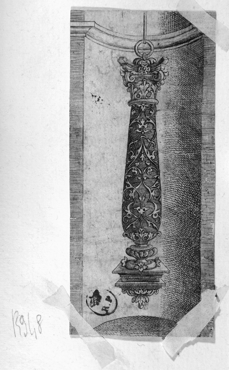 Decorazione, motivo decorativo architettonico (stampa smarginata) di Solis Virgil - ambito tedesco (terzo quarto sec. XVI)
