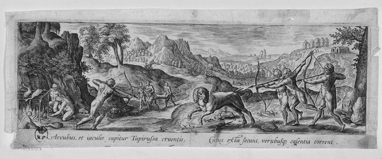 La caccia al tapiro, caccia al tapiro (stampa) di van de Passe Crispijn - ambito olandese (fine/ inizio secc. XVI/ XVII)