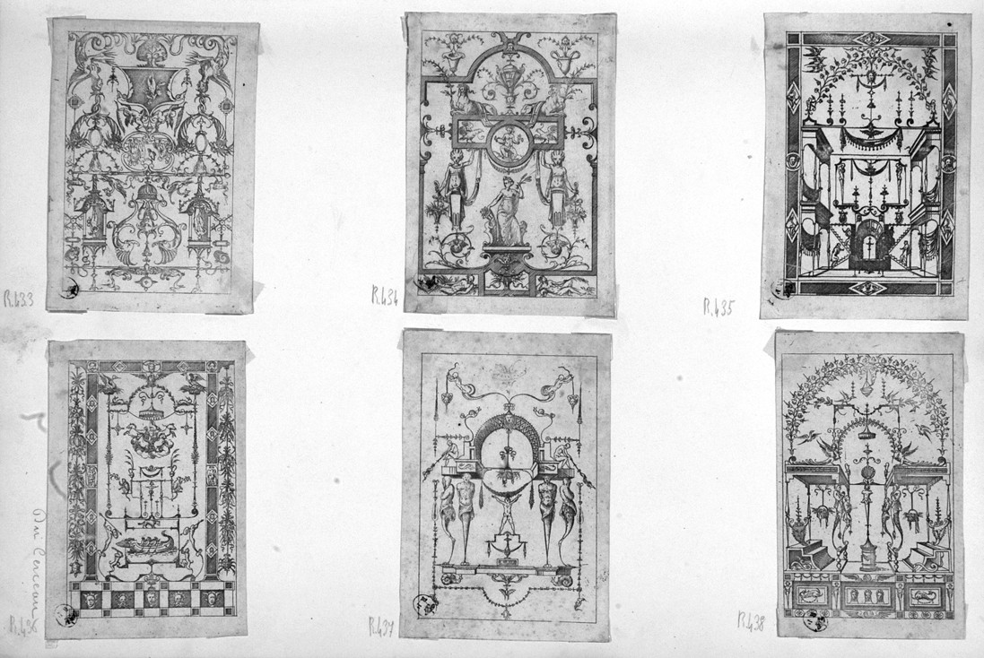 motivi decorativi (stampa smarginata, serie) di Androuet Jacques detto Du Cerceau - ambito francese (seconda metà sec. XVI)