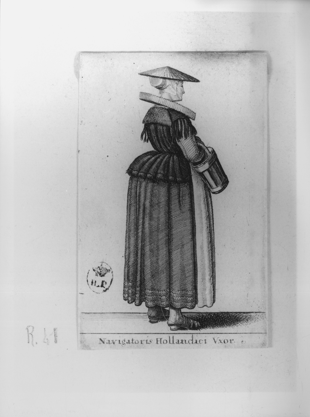 Navigatoris Hollandici Uxor, figura femminile in costume olandese (stampa smarginata, serie) di Hollar Wenzel (secondo quarto sec. XVII)