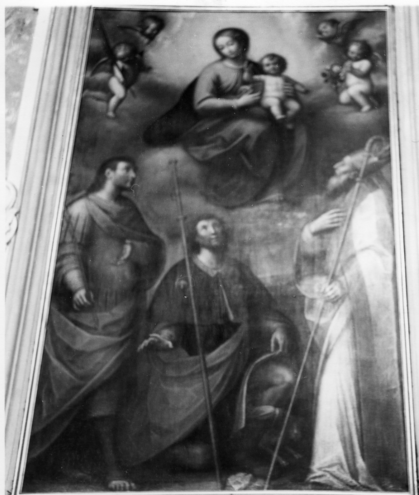 Madonna con Bambino e angeli, San Sebastiano, San Rocco e santo vescovo (dipinto, opera isolata) di Caccia Guglielmo detto Moncalvo (bottega) (inizio sec. XVII)