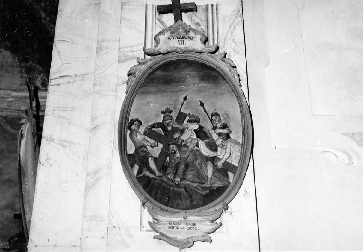 stazione III: Gesù cade sotto la croce la prima volta (dipinto, elemento d'insieme) di Serpentiere Pietro Antonio (attribuito) (sec. XVIII)