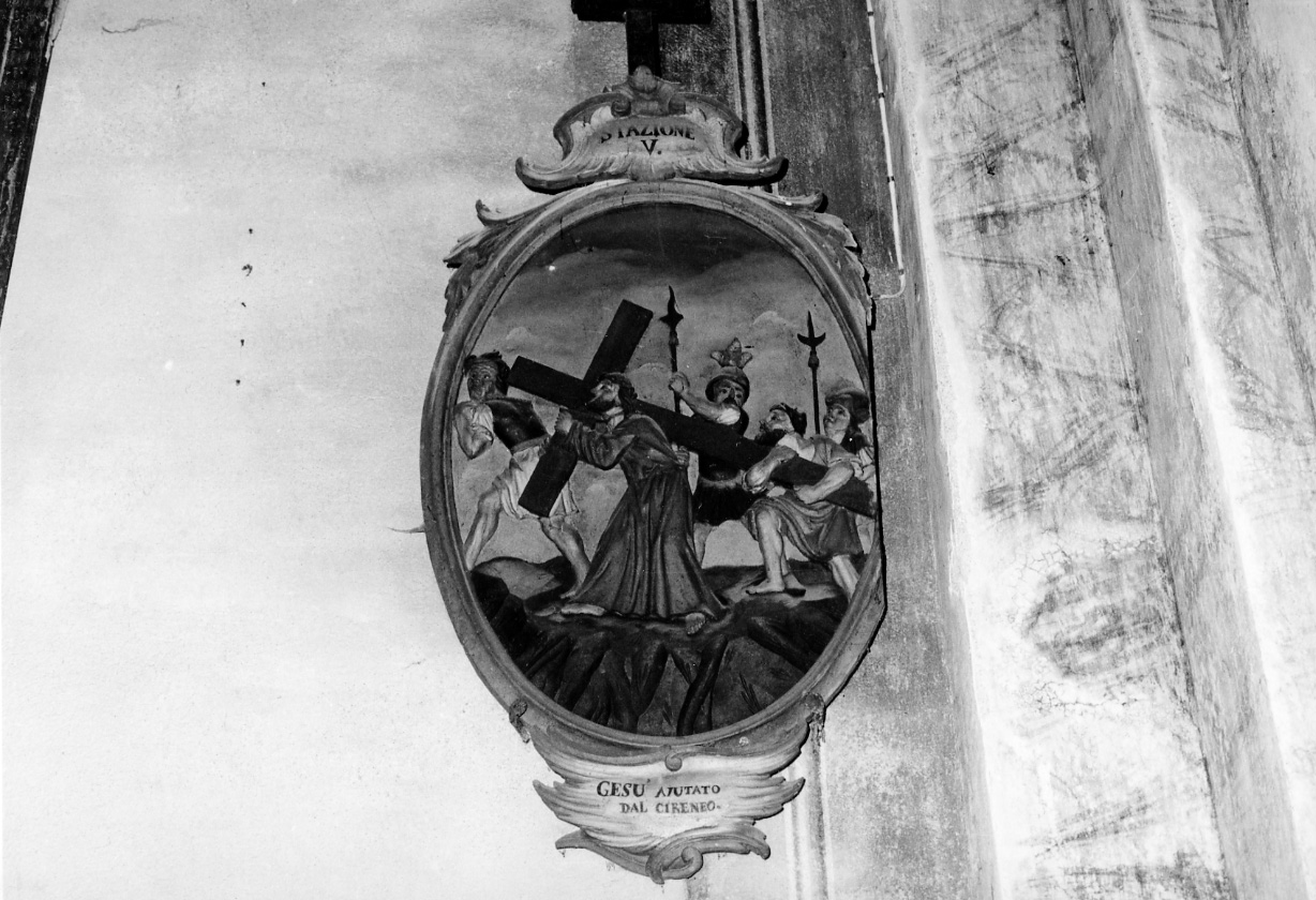 stazione V: Gesù aiutato da Simone il Cireneo a portare la croce (dipinto, elemento d'insieme) di Serpentiere Pietro Antonio (attribuito) (sec. XVIII)