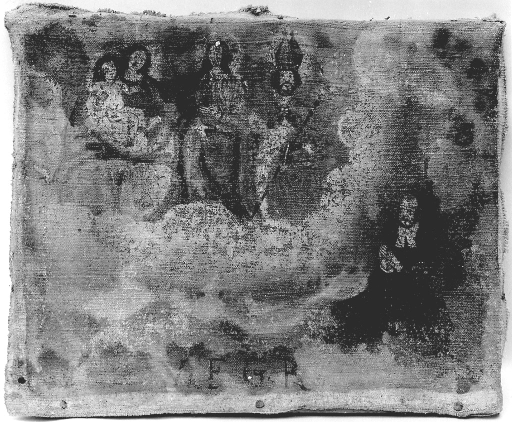 Madonna con Bambino, Santa Lucia e Santo vescovo intercedono per devoto (dipinto, opera isolata) - ambito della Valsesia (seconda metà sec. XVII)