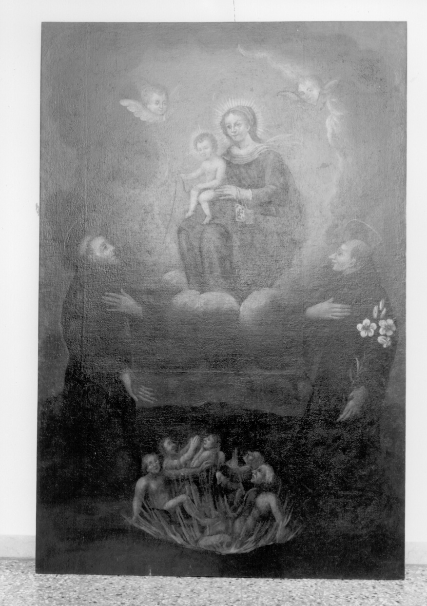 Madonna del Carmelo intercede per le anime del purgatorio (dipinto, opera isolata) - ambito piemontese (sec. XIX)
