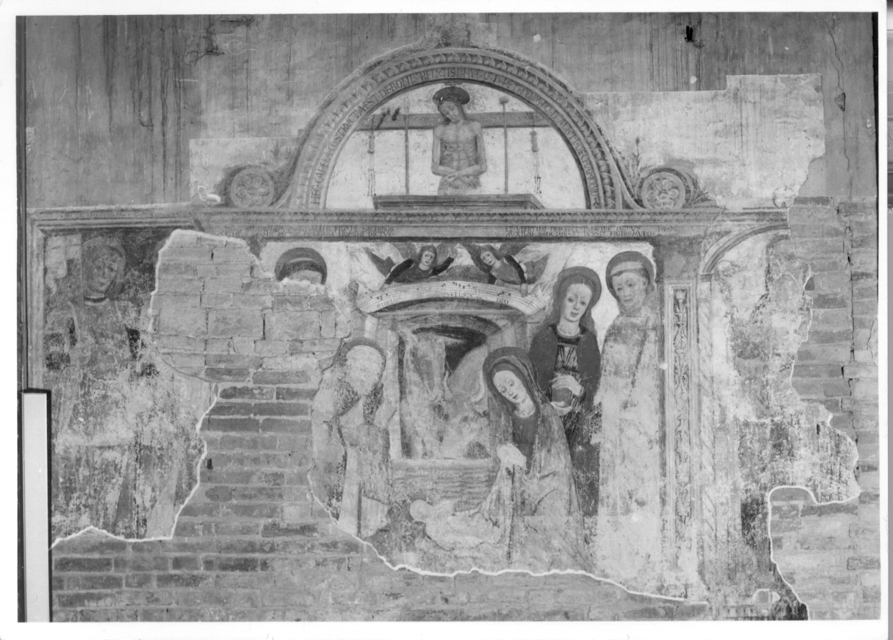 natività di Gesù (dipinto murale, opera isolata) di Quirico Giovanni (attribuito) (fine sec. XV)