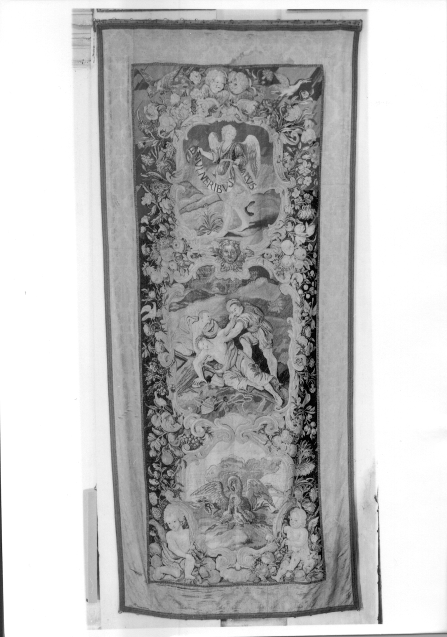 Cristo inchiodato alla croce (parato da chiesa, opera isolata) - manifattura lombardo-piemontese (ultimo quarto sec. XVII)