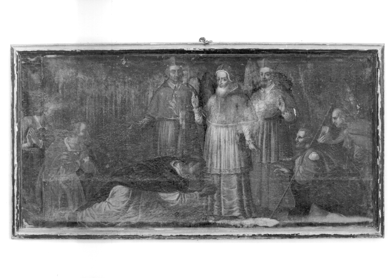 padre Primo Danti presenta a papa Pio V il modello della chiesa di Santa Croce (dipinto, opera isolata) - ambito lombardo-piemontese (ultimo quarto sec. XVII)