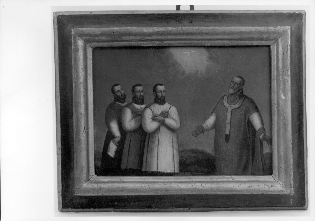 Sant'Antonio Maria Zaccaria, Beato Ambrogio Morigia e Bartolomeo Ferrari pregano San Barnaba apostolo (dipinto, opera isolata) - ambito piemontese (prima metà sec. XVII)
