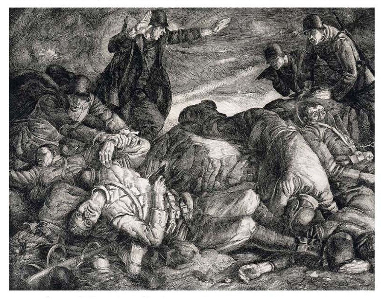 Eligio Porcu, soldati sul campo di battaglia (stampa) di Delitala, Mario - ambito sardo (secondo quarto sec. XX)