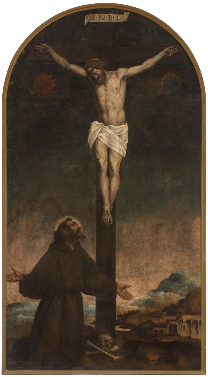 Cristo Crocifisso con San Francesco d'Assisi (dipinto, opera isolata) - ambito veneto (terzo quarto sec. XVII)