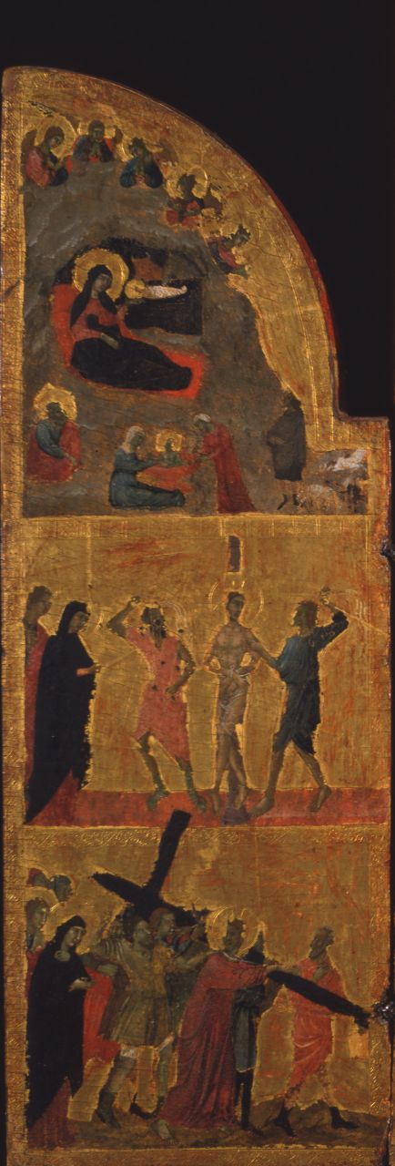 salita di Cristo al monte Calvario (anta di trittico, elemento d'insieme) di Duccio di Boninsegna (e aiuti) (sec. XIV)