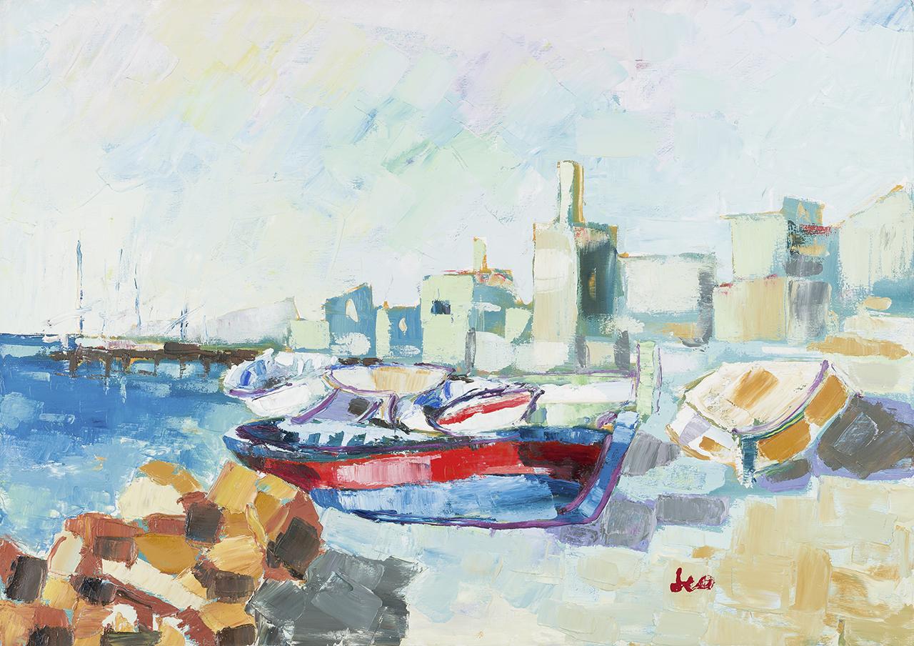 Marina, paesaggio marino (dipinto) di Pes Leo (seconda metà sec. XX)
