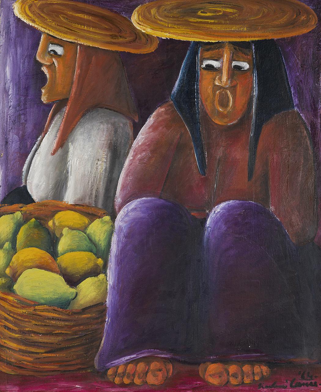 Venditrici di limoni, figure femminili (dipinto) di Canu Giovanni - ambito italiano (sec. XX)