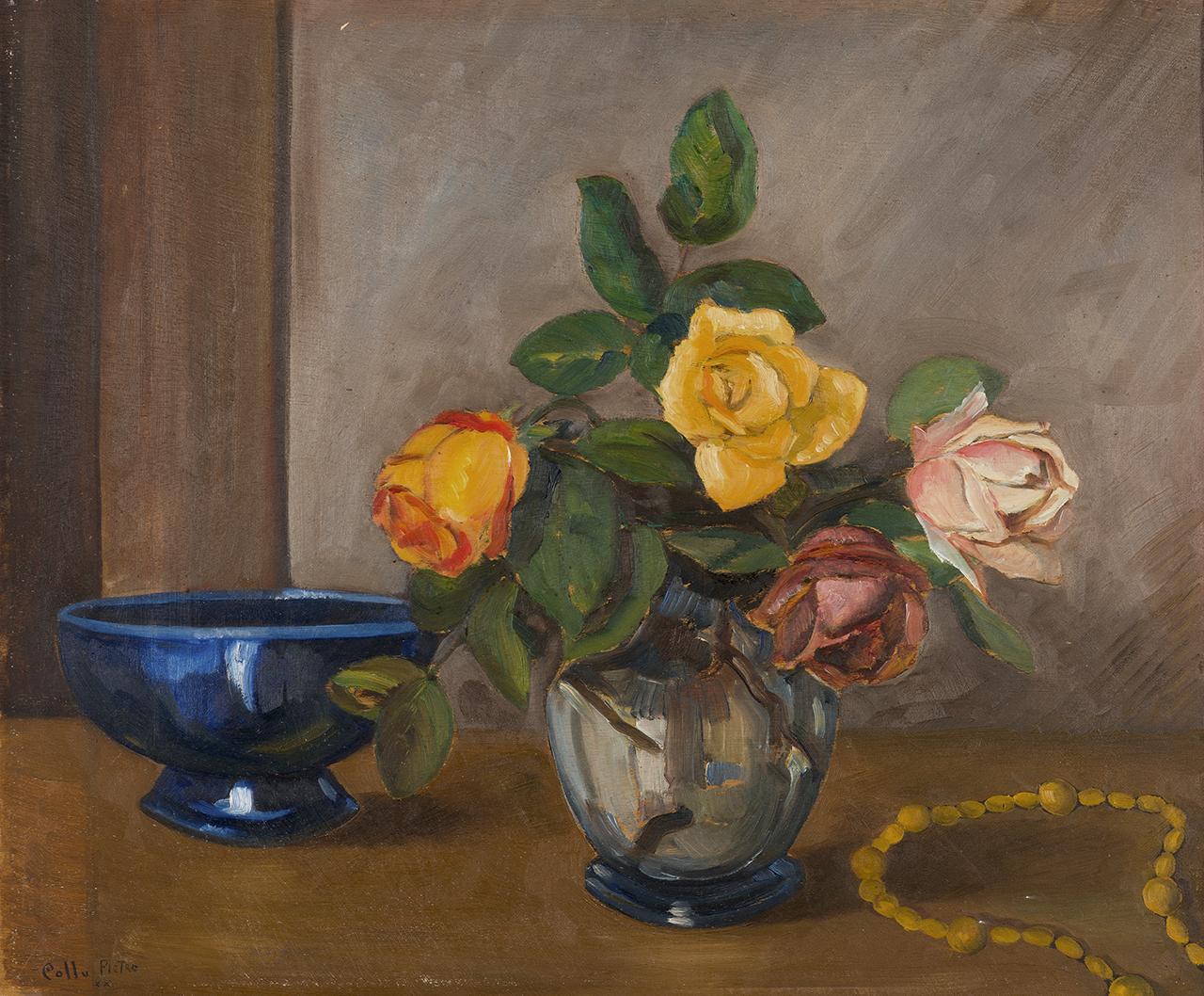 Fiori, vaso con fiori (dipinto) di Collu Pietro - ambito italiano (metà sec. XX)