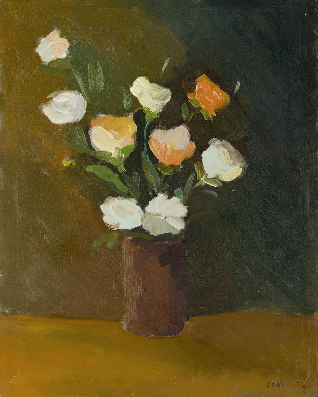 Fiori, vaso con fiori (dipinto) di Masu Manlio (sec. XX)