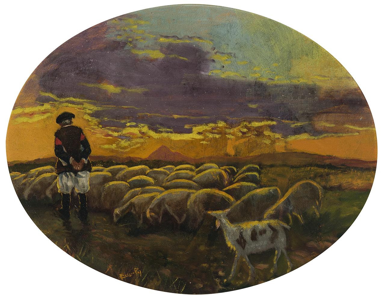 Tramonto autunnale, paesaggio autunnale (dipinto) di Congiu Pes Francesco Giuseppe Garibaldi - ambito italiano (sec. XX)