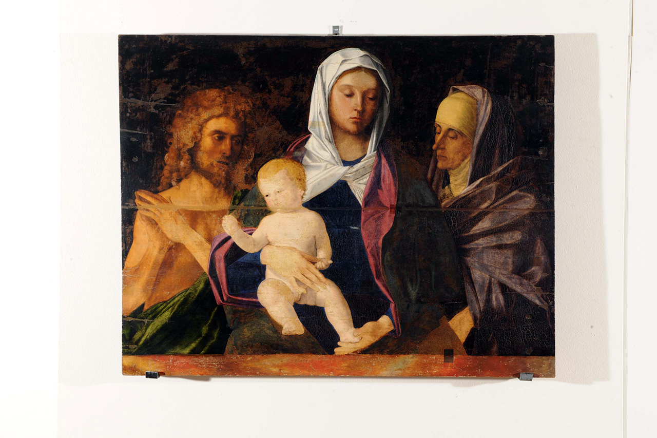 Madonna con Bambino, San Giovanni Battista e Sant'Anna (dipinto, opera isolata) di Bellini Giovanni (maniera) - ambito veneziano (seconda metà sec. XV)