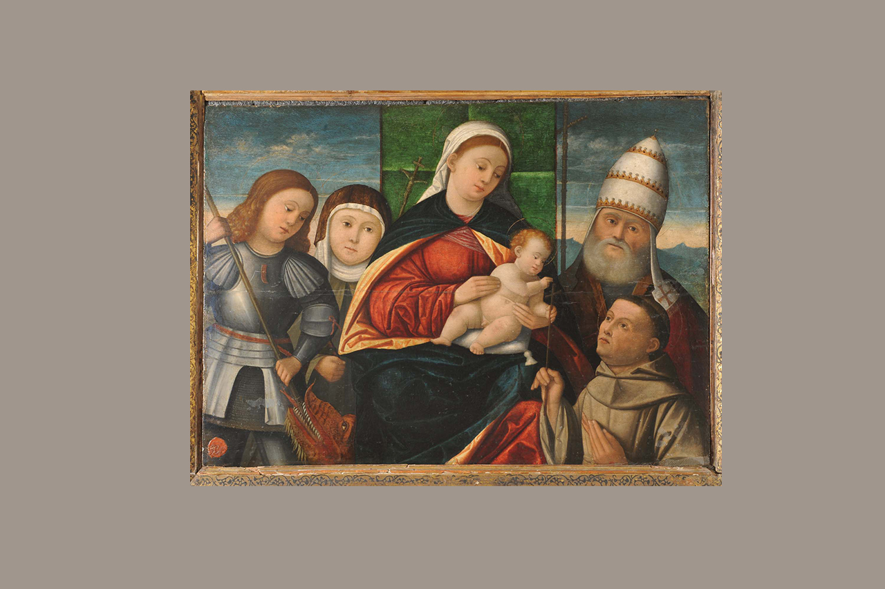 Madonna con Bambino e santi (dipinto, elemento d'insieme) di Santacroce Girolamo (bottega) - ambito lombardo (primo quarto sec. XVI)
