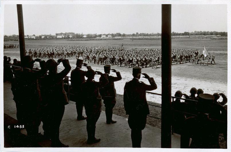 Veneto - Treviso - premiazioni - Brigata Veneto - onorificenze - sfilata - ufficiali - soldati - Duca d'Aosta - generali - Diaz - 1918 (positivo) di Marzocchi, Luigi (primo quarto XX)