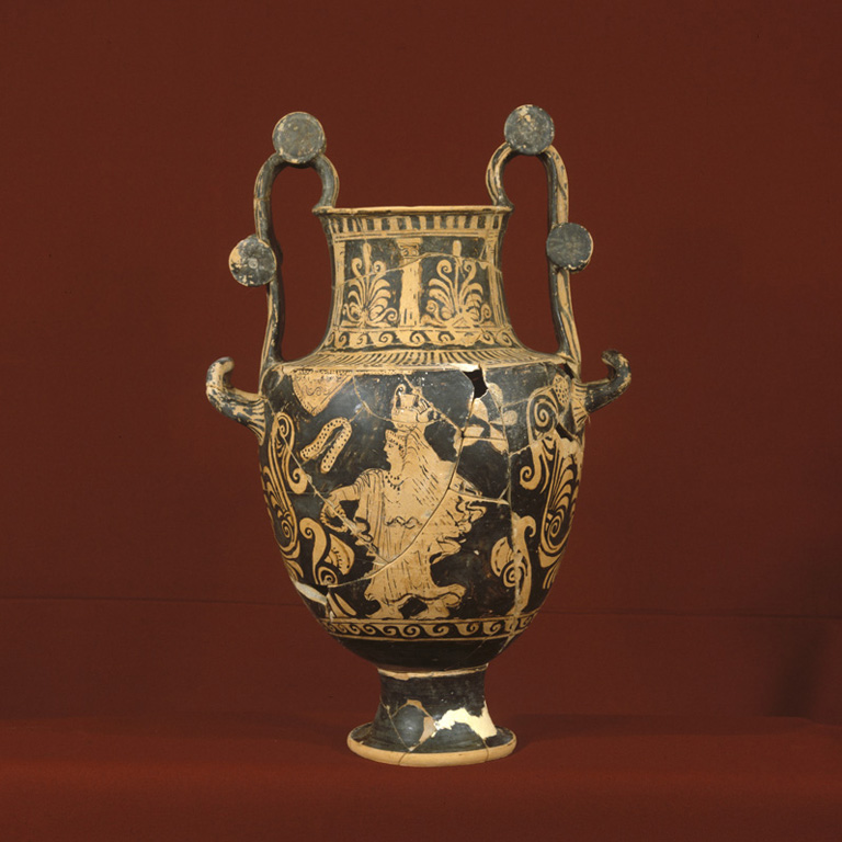 figura femminile con nestoris; guerriero (trozzella, Trendall II) - produzione lucana (ultimo quarto IV a.C)