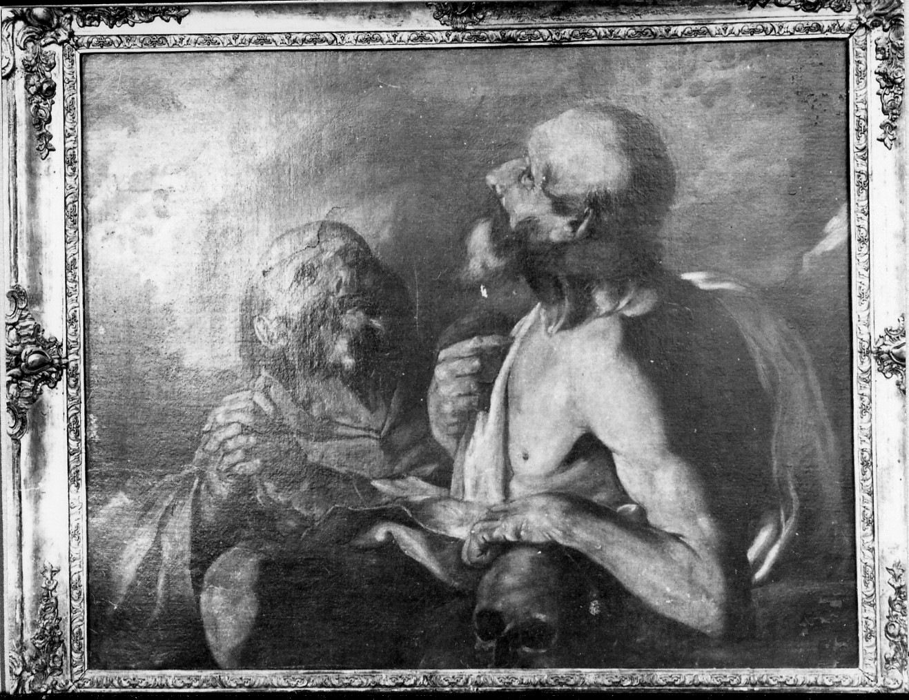due Santi ricevono dal cielo il pane quotidiano (dipinto) di Strozzi Bernardo (attribuito) (prima metà sec. XVII)