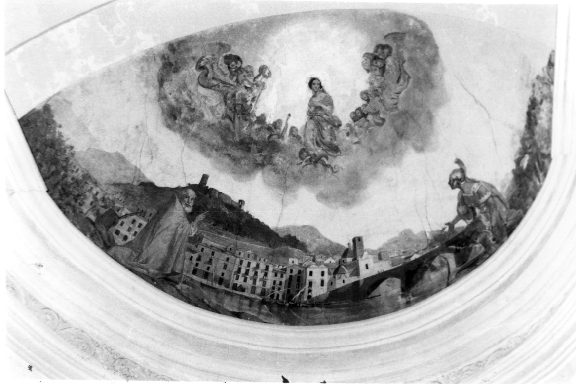 città di Bosa con i Santi Protettori (dipinto) di Scherer Emilio (fine sec. XIX)