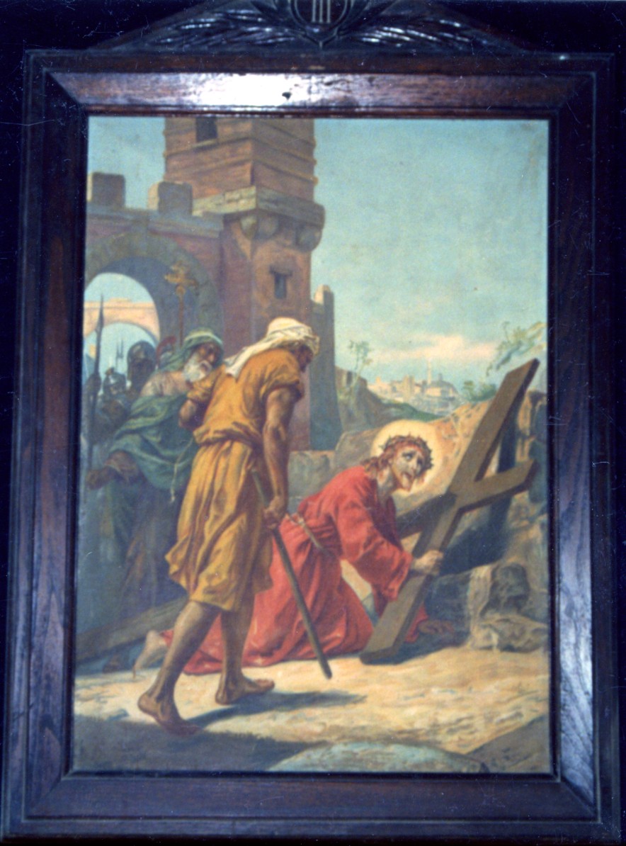 stazione III: Gesù cade sotto la croce la prima volta (Via Crucis, ciclo) - bottega italiana (fine/ inizio secc. XIX/ XX)