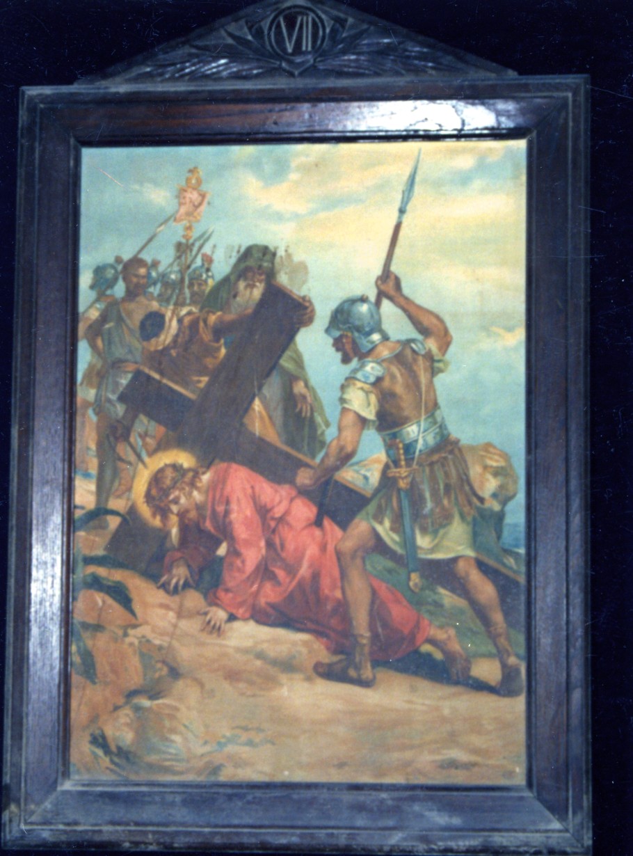 stazione VII: Gesù cade sotto la croce la seconda volta (Via Crucis, ciclo) - bottega italiana (fine/ inizio secc. XIX/ XX)