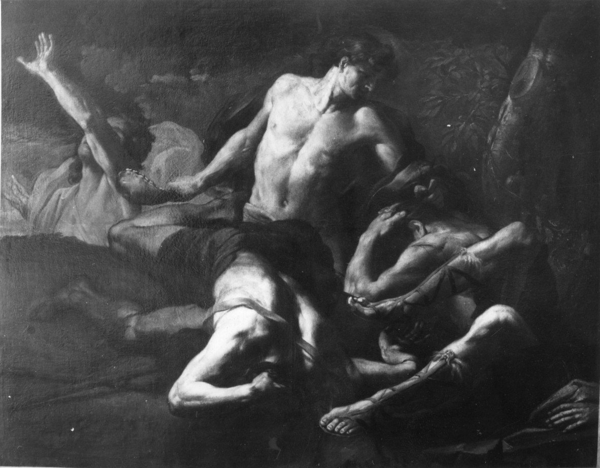 Sansone stermina i Filistei con una mascella d'asino (dipinto) - ambito genovese (sec. XVII)