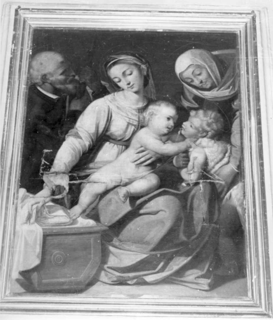 Sacra Famiglia con Sant'Anna e San Giovanni Battista bambino (dipinto) - ambito tosco-romano (metà sec. XVI)