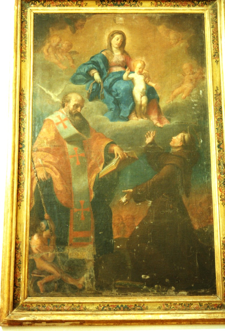 Madonna del Carmelo tra San Basilio e Sant'Antonio da Padova (dipinto) di Calzi Carlo (sec. XVIII)