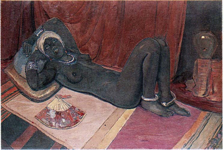Nudo di negra sdraiata (dipinto) di Biasi Giuseppe (secondo quarto sec. XX)