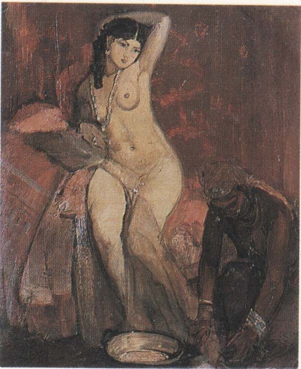 Nudo di donna con negra (toeletta) (dipinto) di Biasi Giuseppe (secondo quarto sec. XX)